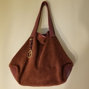 Giorgio Armani Burgundy Suede Leather Tote Shoulder Handbag Purse Made in Italy